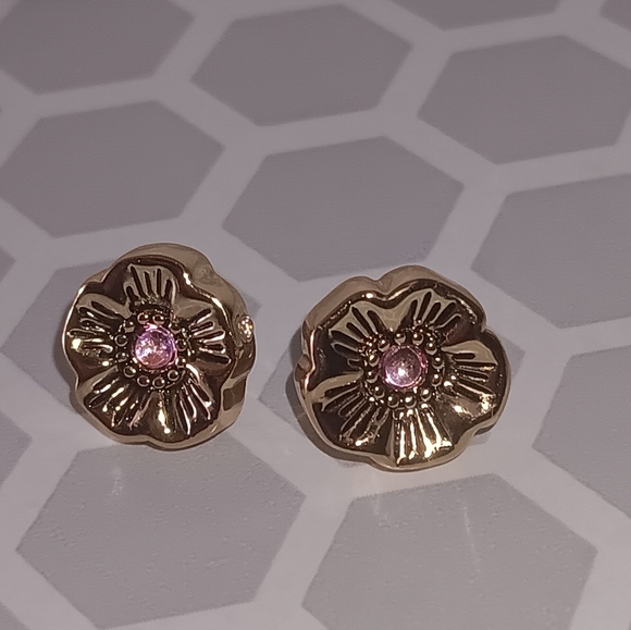 Coach Tea Rose Stone Stud Earrings - Picture 3 of 7